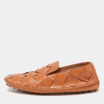 Pre Owned Bottega Veneta Tan Intrecciato Leather Douglas Loafers Size 37