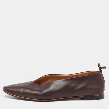 Pre Owned Bottega Veneta Brown Leather Almond Toe Ballet Flats Size 40