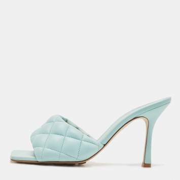 Pre Owned Bottega Veneta Blue Quilted Leather Lido Slide Sandals Size 40