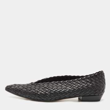 Pre Owned Bottega Veneta Black Leather Intrecciato Loafers Size 41  