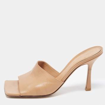 Pre Owned Bottega Veneta Brown Leather Stretch Slide Sandals Size 37.5