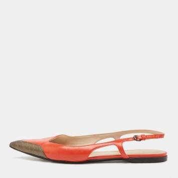 Pre Owned Bottega Veneta Orange/Metallic Leather Slingback Flats Size 40