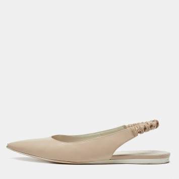 Pre Owned Bottega Veneta Beige Leather Slingback Flats Size 41