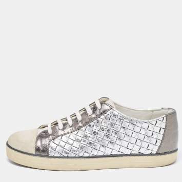 Pre Owned Bottega Veneta Tricolor Suede And Intrecciato Leather Low Top Sneakers Size 37.5