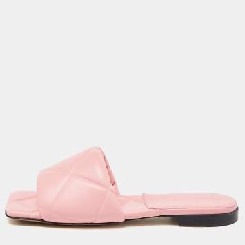 Pre Owned Bottega Veneta Pink Quilted Leather Lido Flat Slides Size 36