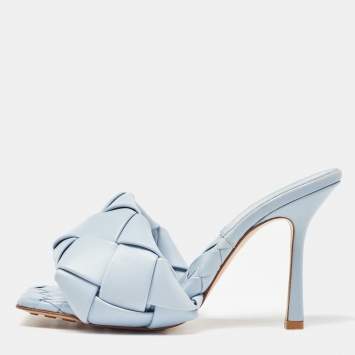 Pre Owned Bottega Veneta Blue Intrecciato Leather Lido Slide Sandals Size 38