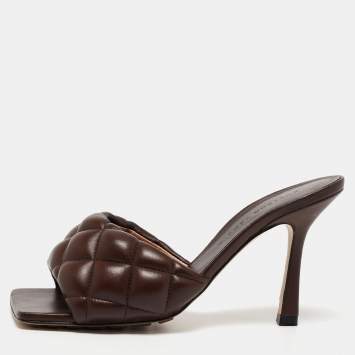 Pre Owned Bottega Veneta Brown Quilted Leather Slide Sandals Size 35