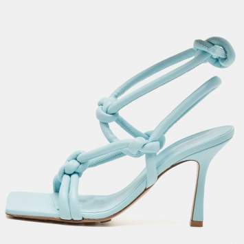 Pre Owned Bottega Veneta Blue Leather Ankle Strap Sandals Size 37