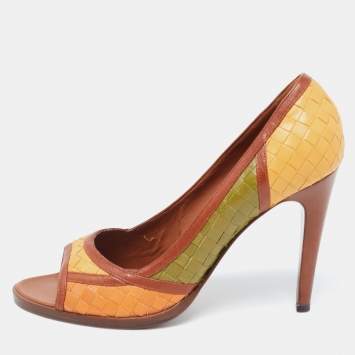 Pre Owned Bottega Veneta Multicolor Woven Leather Peep Toe Pumps Size 40
