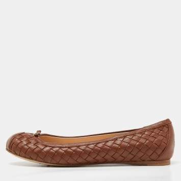 Pre Owned Bottega Veneta Brown Intrecciato Leather Ballet Flats Size 39