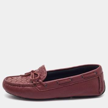 Pre Owned Bottega Veneta Burgundy Leather Wave Driver Loafers Size 35