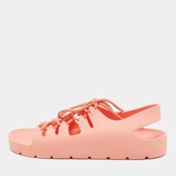 Pre Owned Bottega Veneta Pink Rubber Slingback Flats Size 39