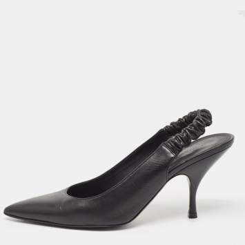Pre Owned Bottega Veneta Black Leather Slingback Pumps Size 38