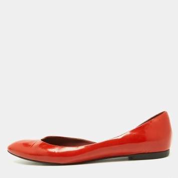 Pre Owned Bottega Veneta Orange Patent Leather Ballet Flats Size 38
