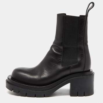 Pre Owned Bottega Veneta Black Leather Platform Chelsea Boots Size 