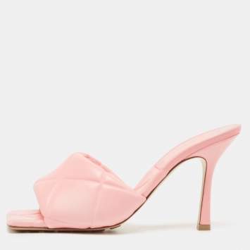 Pre Owned Bottega Veneta Pink Leather Lido Slide Sandals Size 39.5