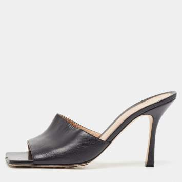 Pre Owned Bottega Veneta Black Leather Stretch Slide Sandals Size 41