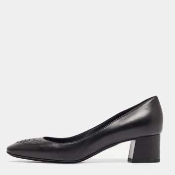 Pre Owned Bottega Veneta Black Leather Block Heel Pumps Size 39
