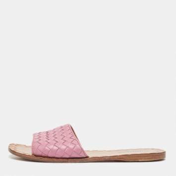 Pre Owned Bottega Veneta Purple Intrecciato Leather Flat Slides Size 36
