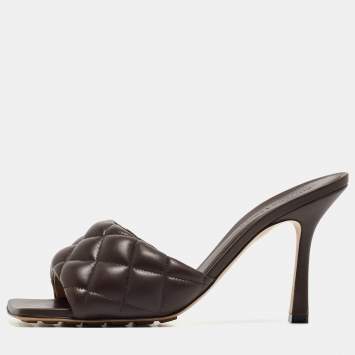 Pre Owned Bottega Veneta Brown Leather Lido Slides Size 39 