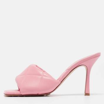 Pre Owned Bottega Veneta Pink Quilted Leather Slide Sandals Size 40.5