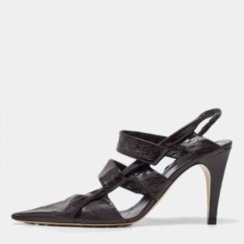 Pre Owned Bottega Veneta Brown Textured Leather Strappy Slingback Sandals Size 39.5