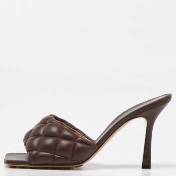 Pre Owned Bottega Veneta Brown Quilted Leather Lido Slide Sandals Size 39