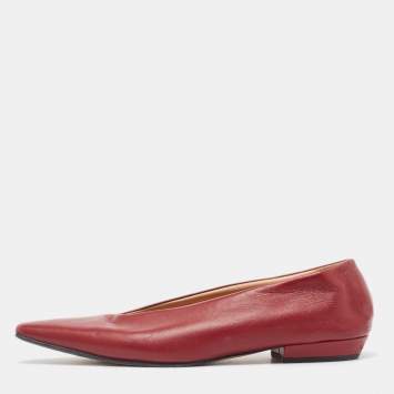 Pre Owned Bottega Veneta Burgundy Leather Almond Toe Ballet Flats Size 35