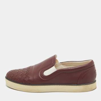 Pre Owned Bottega Veneta Burgundy Intrecciato Leather Slip On Sneakers Size 37