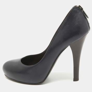 Pre Owned Bottega Veneta Navy Blue Leather Round Toe Pumps Size 39.5