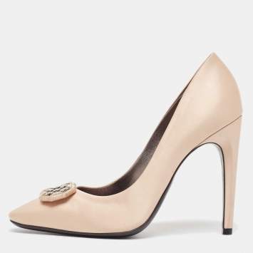 Pre Owned Bottega Veneta Beige Satin Crystal Embellished Pumps Size 39