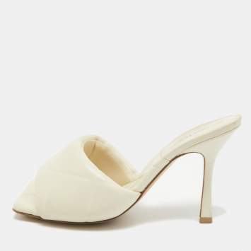 Pre Owned Bottega Veneta White Leather Lido Open Toe Slide Sandals Size 39.5