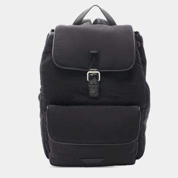 Pre Owned Bottega Veneta Intrecciato Trimmed Black Nylon Crossroad Backpack