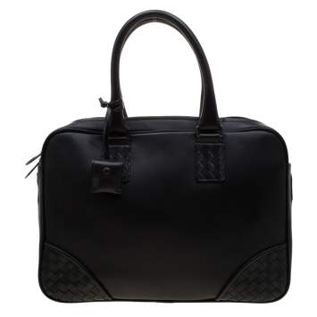 Pre Owned Bottega Veneta Black Intrecciato Leather Briefcase 
