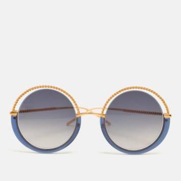 Pre Owned Boucheron Blue/Gold BC0084S Round Sunglasses