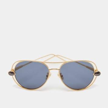 Pre Owned Boucheron Navy Blue/Gold BC 005 Round Sunglasses