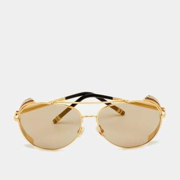 مملوكة مسبقًا Boucheron Brown/Gold Tone Mirrored BC0001S Aviator Sunglasses