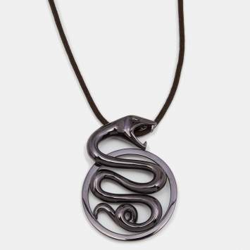 Pre Owned Boucheron Trouble Brown Snake Silver Pendant Cord Necklace
