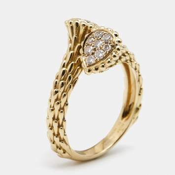Boucheron Serpent Boheme Toi et Moi XS Motif Diamond 18k Yellow Gold Ring Size 53