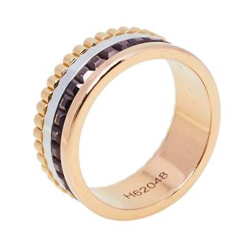 Pre Owned Boucheron Quatre Classique 18K Three Tone Gold Brown PVD Large Band Ring Size 47