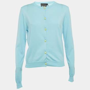 Pre Owned Boutique Moschino Blue Cotton Knit Button Detail Cardigan M