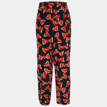 Pre Owned Boutique Moschino Black/Red Bow Printed Silk Trouser M