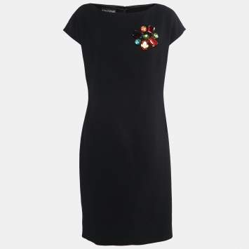 Pre Owned Boutique Moschino Black Crepe Crystal Embellished Detailed Dress L