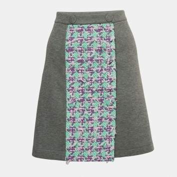 Pre Owned Boutique Moschino Grey Modal and Cotton Tweed Detail Mini Skirt L