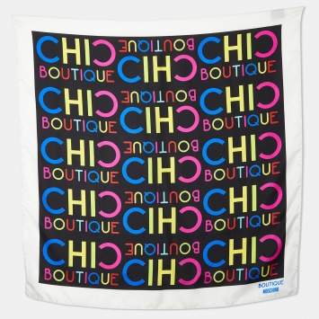 Pre Owned Boutique Moschino Black Chic Boutique Printed Silk Square Scarf