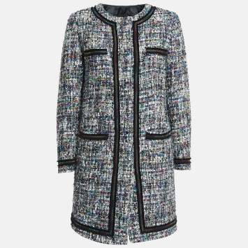 Pre Owned Boutique Moschino Black Tweed Coat and Skirt Suit M