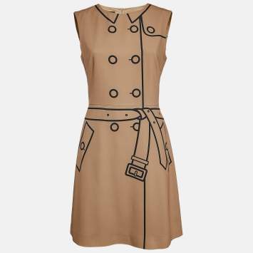 Pre Owned Boutique Moschino Beige Printed Chiffon Sleeveless Sheath Dress M