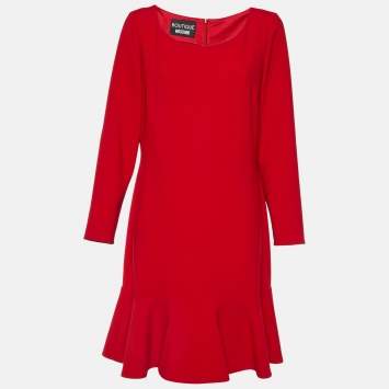 Pre Owned Boutique Moschino Red Crepe Flounced Mini Dress L