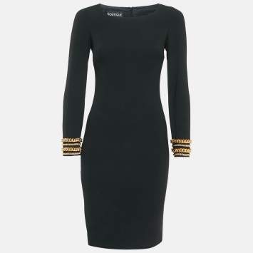 Pre Owned Boutique Moschino Black Crepe Chain Detail Mini Dress S