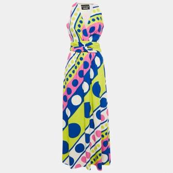 Pre Owned Boutique Moschino Multicolor Geometric Print Jersey Sleeveless Maxi Dress S